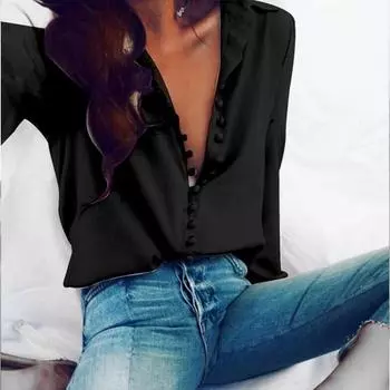Женские рубашки на пуговицах больших размеров, блузки, женские офисные повседневные футболки, топы 5XL чёрный