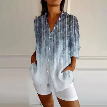 Женские рубашки на пуговицах из хлопка и льна с длинным рукавом, повседневные летние топы, рабочие блузки L синий