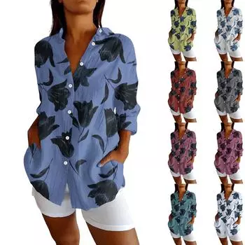 Женские рубашки на пуговицах из хлопка и льна с длинным рукавом, повседневные летние топы, рабочие блузки M винный