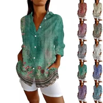Женские рубашки на пуговицах из хлопка и льна с длинным рукавом, повседневные летние топы, рабочие блузки S
