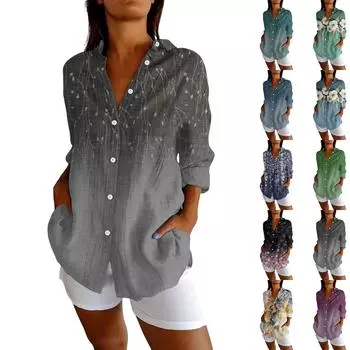Женские рубашки на пуговицах из хлопка и льна с длинным рукавом, повседневные летние топы, рабочие блузки L