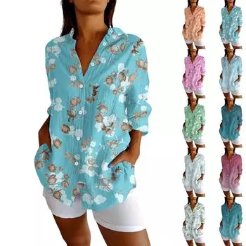 Женские рубашки на пуговицах из хлопка и льна с длинным рукавом, повседневные летние топы, рабочие блузки S