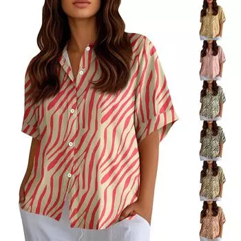 Женские рубашки на пуговицах Льняные рубашки на пуговицах Рубашки с коротким рукавом для женщин Топы с коротким рукавом для женщин S