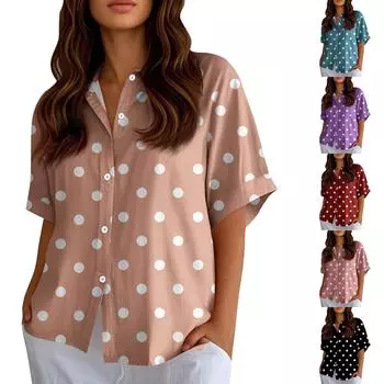 Женские рубашки на пуговицах Льняные рубашки на пуговицах Рубашки с коротким рукавом для женщин Топы с коротким рукавом для женщин M чёрный