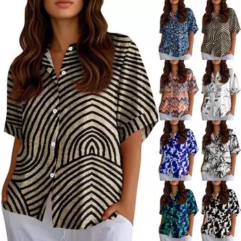 Женские рубашки на пуговицах Льняные рубашки на пуговицах Рубашки с коротким рукавом для женщин Топы с коротким рукавом для женщин S