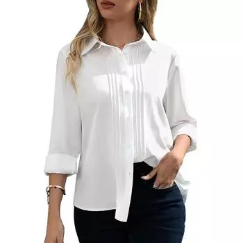 Женские рубашки на пуговицах с длинным рукавом, классические блузки с воротником, эластичные без морщин, деловые офисные топы L