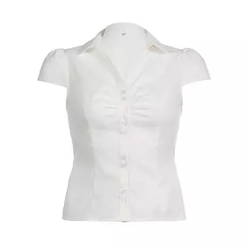 Женские рубашки на пуговицах с короткими рукавами, воротником-стойкой, завязками на спине, облегающие топы, летние рубашки S белый