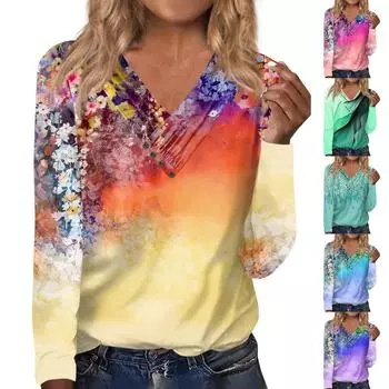 Женские рубашки, нарядные повседневные сексуальные модные плиссированные футболки с v-образным вырезом, модная одежда на пуговицах, туники, футболки, пуловеры L
