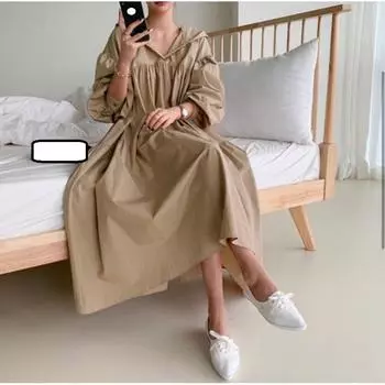 Женские рубашки оверсайз с капюшоном, платья с пышными рукавами, однотонные, повседневные, свободные, прямое длинное платье, женское, весна-осень One Size хаки