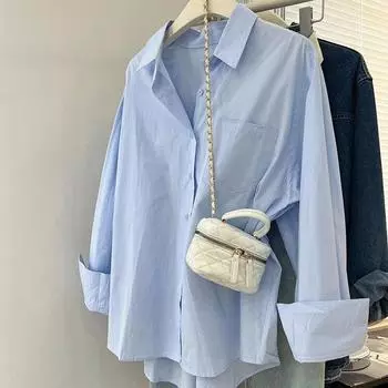 Женские рубашки, повседневные свободные топы, весенне-осенняя хлопковая блузка с карманом, однотонная одежда с длинными рукавами, Blusa Mujer 29531 S орион