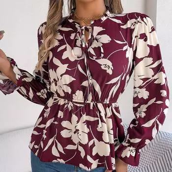 Женские рубашки с цветочным принтом, кружевные весенние рубашки с длинными рукавами, повседневные пуловеры, удобные тонкие топы для женщин с темпераментом S зелёный