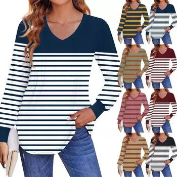 Женские рубашки с длинным рукавом-фонариком, плиссированные туники с V-образным вырезом, осенние топы с длинным рукавом и принтом M