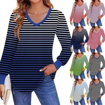 Женские рубашки с длинным рукавом-фонариком, плиссированные туники с V-образным вырезом, осенние топы с длинным рукавом и принтом L