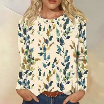 Женские рубашки с длинным рукавом и круглым вырезом, базовая футболка, повседневный топ, осенняя модная туника, облегающие футболки L армия зеленый