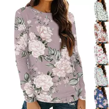 Женские рубашки с длинным рукавом и круглым вырезом, базовая футболка, повседневный топ, осенняя модная туника, облегающие футболки L синий