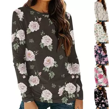 Женские рубашки с длинным рукавом и круглым вырезом, базовая футболка, повседневный топ, осенняя модная туника, облегающие футболки L чёрный