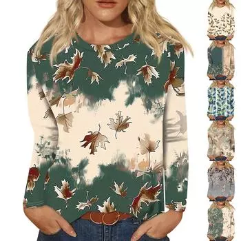 Женские рубашки с длинным рукавом и круглым вырезом, базовая футболка, повседневный топ, осенняя модная туника, облегающие футболки L хаки