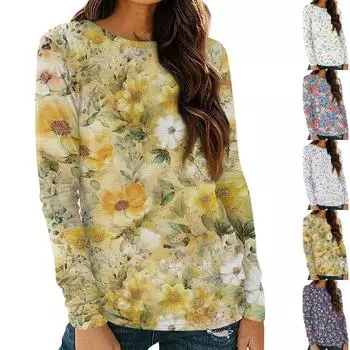 Женские рубашки с длинным рукавом и круглым вырезом, базовая футболка, повседневный топ, осенняя модная туника, облегающие футболки L жёлтый