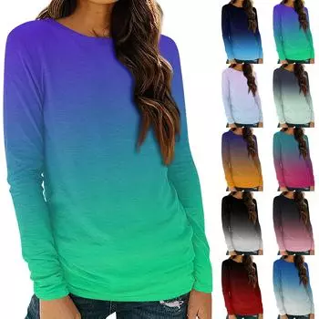 Женские рубашки с длинным рукавом и круглым вырезом, базовая футболка, повседневный топ, модные осенние наряды, приталенные футболки L синий