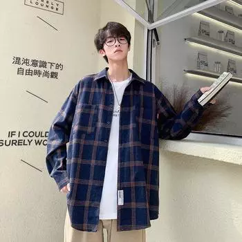 Женские рубашки с длинным рукавом и отложным воротником, большие размеры, клетчатая рубашка в Корейском стиле, винтажные модные свободные студенческие женские универсальные шикарные рубашки M чёрный