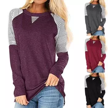 Женские рубашки с длинным рукавом и полосатым принтом в цветных блоках, повседневные элегантные топы-пуловеры S серый