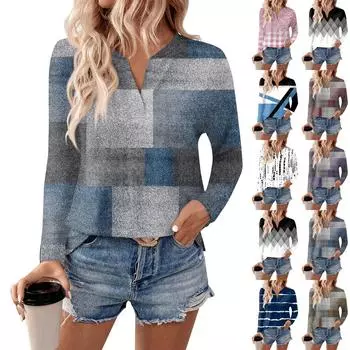 Женские рубашки с длинным рукавом и V-образным вырезом, базовая футболка, повседневный топ, осенняя модная туника, облегающие футболки L чёрный