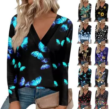 Женские рубашки с длинным рукавом и V-образным вырезом, нарядные повседневные топы, модные свободные туники, топы, блузки S красный