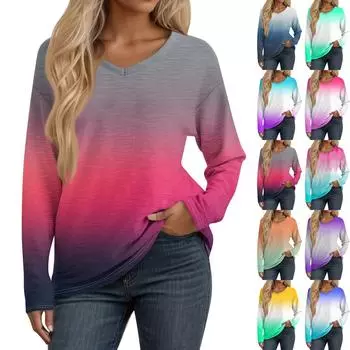 Женские рубашки с длинным рукавом и V-образным вырезом, базовая футболка, повседневный топ, осенняя модная туника, облегающие футболки XXL фиолетовый