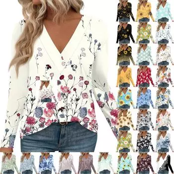 Женские рубашки с длинным рукавом и V-образным вырезом, нарядные повседневные топы, модные свободные туники, топы, блузки L