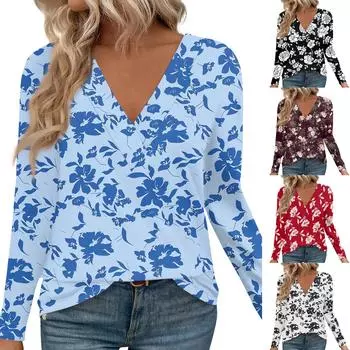 Женские рубашки с длинным рукавом и V-образным вырезом, нарядные повседневные топы, модные свободные туники, топы, блузки L