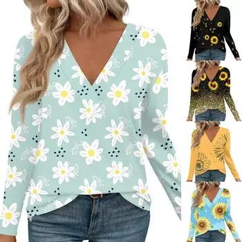 Женские рубашки с длинным рукавом и V-образным вырезом, нарядные повседневные топы, модные свободные туники, топы, блузки XXXL чёрный