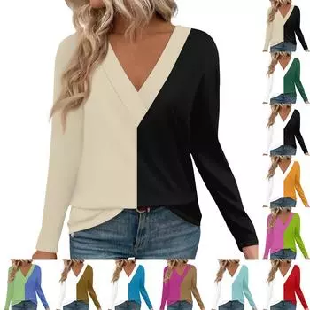 Женские рубашки с длинным рукавом и V-образным вырезом, нарядные повседневные топы, модные свободные туники, топы, блузки XXL