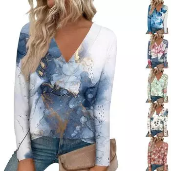 Женские рубашки с длинным рукавом и V-образным вырезом, нарядные повседневные топы, модные свободные туники, топы, блузки XXL