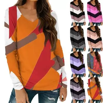 Женские рубашки с длинным рукавом и V-образным вырезом, базовая футболка, повседневный топ, осенняя модная туника, облегающие футболки XXXL коричневый