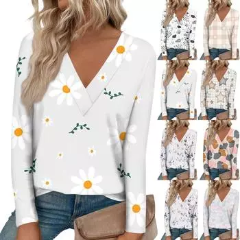 Женские рубашки с длинным рукавом и V-образным вырезом, нарядные повседневные топы, модные свободные туники, топы, блузки M фиолетовый