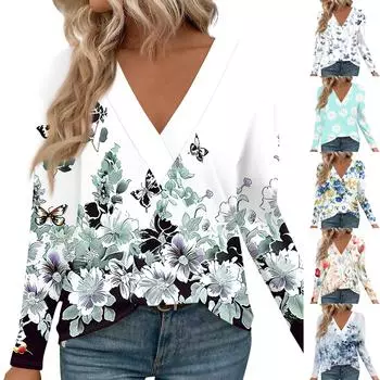 Женские рубашки с длинным рукавом и V-образным вырезом, нарядные повседневные топы, модные свободные туники, топы, блузки M белый