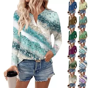 Женские рубашки с длинным рукавом и V-образным вырезом, базовая футболка, повседневный топ, осенняя модная туника, облегающие футболки L армия зеленый