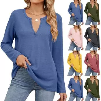 Женские рубашки с длинным рукавом и V-образным вырезом, повседневные топы, свободные нарядные базовые осенние наряды, одежда, зимняя модная одежда L армия зеленый
