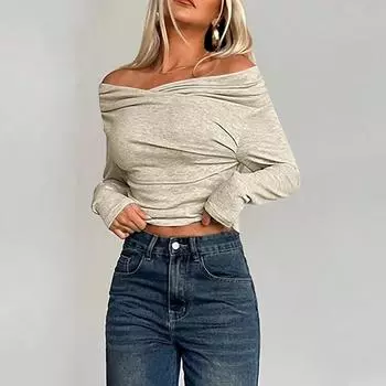 Женские рубашки с длинным рукавом, модные модели с открытыми плечами, укороченные топы, многослойные, облегающие топы L бежевый