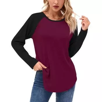 Женские рубашки с длинным рукавом, повседневные модные туники, топы с круглым вырезом, базовая свободная футболка L темно-фиолетового
