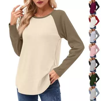 Женские рубашки с длинным рукавом, повседневные модные туники, топы с круглым вырезом, базовая свободная футболка S красный