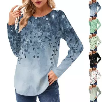 Женские рубашки с длинным рукавом, повседневные модные туники, топы с круглым вырезом, базовая свободная футболка L чёрный