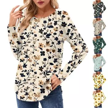 Женские рубашки с длинным рукавом, повседневные модные туники, топы с круглым вырезом, базовая свободная футболка L