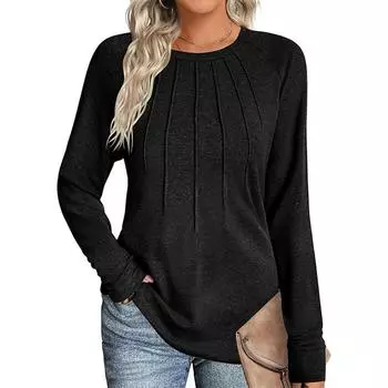 Женские рубашки с длинным рукавом, повседневные топы, блузки, модные плиссированные туники, осенняя одежда 2025 года S чёрный