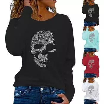 Женские рубашки с длинным рукавом с принтом, легкие топы на пуговицах с круглым вырезом, нижние рубашки L чёрный