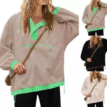 Женские рубашки с длинным рукавом, свободные топы, толстовки с круглым вырезом M чёрный