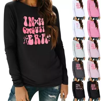 Женские рубашки с длинным рукавом, топы, элегантные повседневные рубашки, топы-туники с круглым вырезом L чёрный