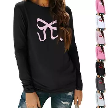 Женские рубашки с длинным рукавом, топы, элегантные повседневные рубашки, топы-туники с круглым вырезом L чёрный