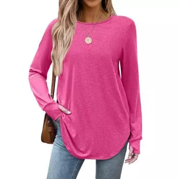 Женские рубашки с длинным рукавом, туники с отверстием для большого пальца, футболки оверсайз, свободного кроя, осенние модные топы, одежда L