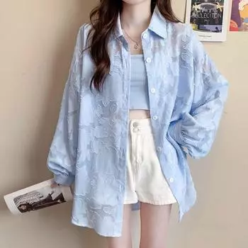 Женские рубашки с длинными рукавами, модные, шикарные, повседневные топы, однотонные, для поездок на работу, простая женская одежда one size синий